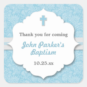 Blue Damask kor-pojkens baptism-doktor Fyrkantigt Klistermärke