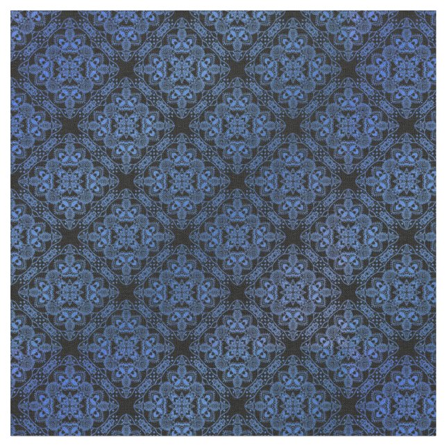 Blue Damask Medallion Mönster Tyg (Närbild)