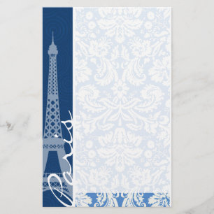 Blue Damask; Paris Brevpapper