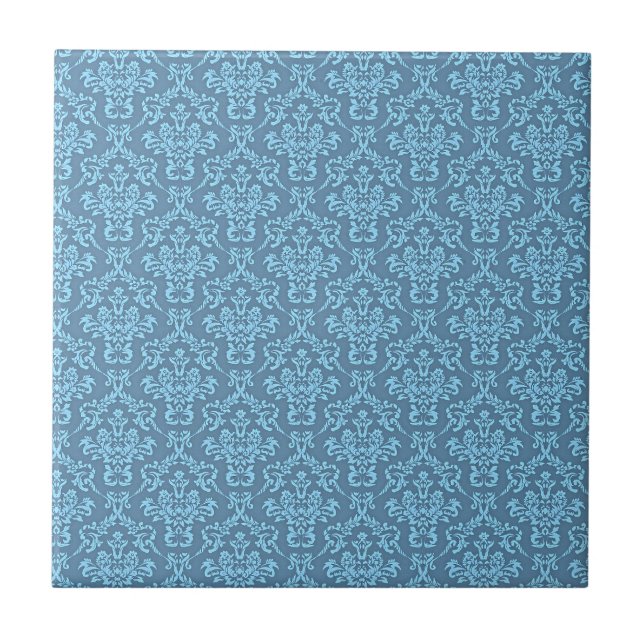 Blue Damask Pattern Kakelplatta (Framsidan)