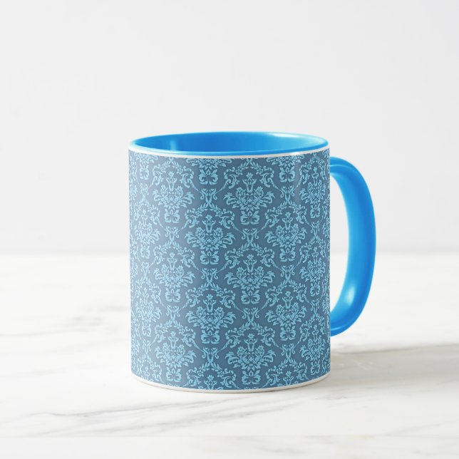 Blue Damask Pattern Mugg (Framsida höger)