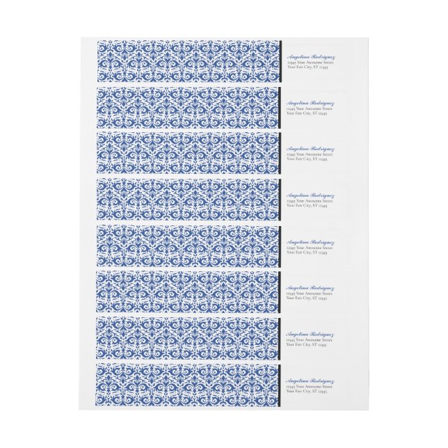 Blue Damask Pattern Studenten Etikettband (Ark)