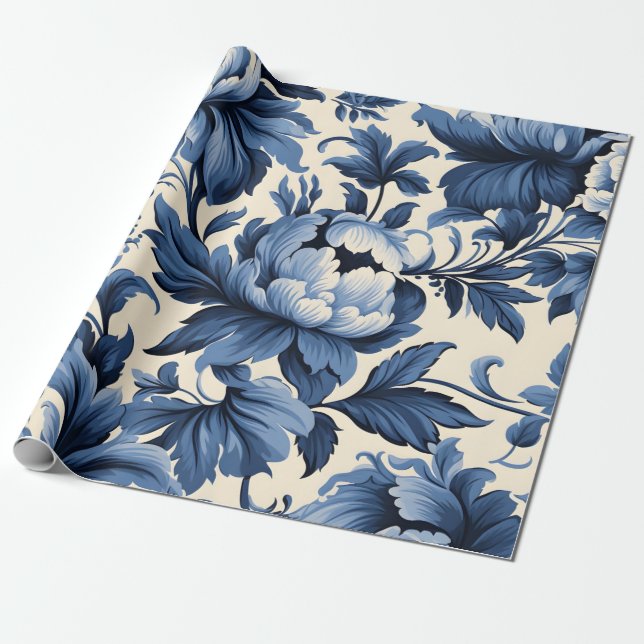 Blue Damask Presentpapper (Utrullad)