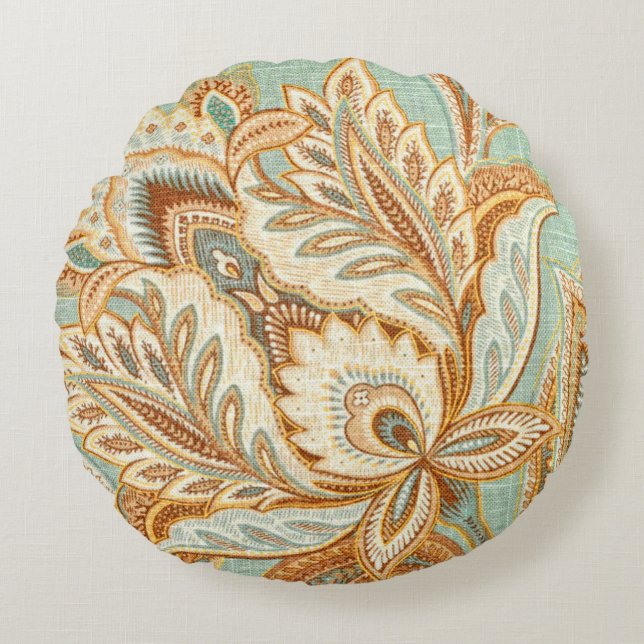Blue Damask Stil Rund Kudde (Framsidan)