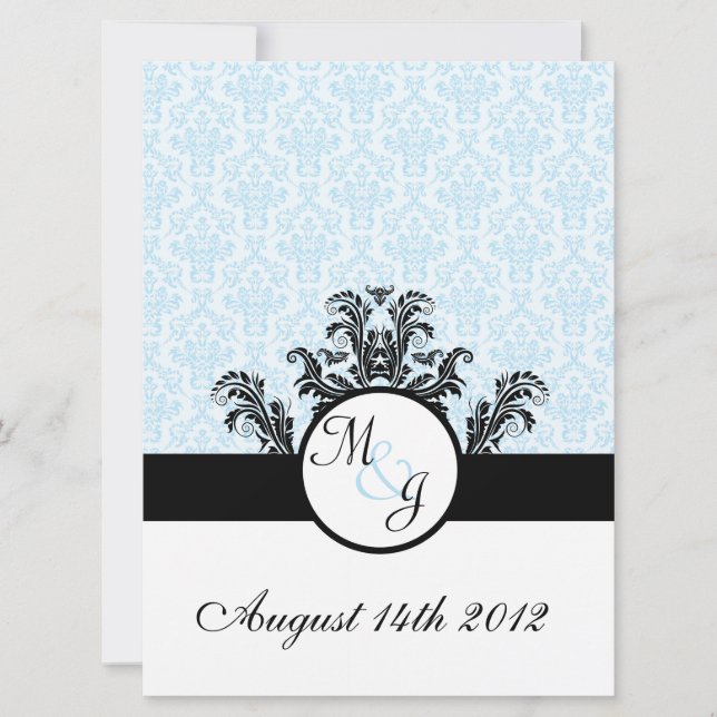Blue Damask Wedding Inbjudningar (Framsida)