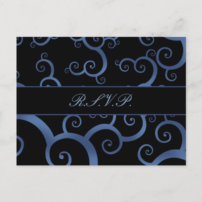 Blue Damask Wedding OSA kort (Framsida)