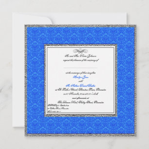 Blue Damask with Pewter U.K. bröllopsinbjudan Inbjudningar