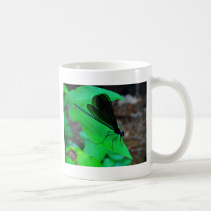 Blue Damselfly på grönten löv. Kaffemugg