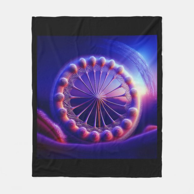 Blue Dandelion Fractal Fleecefilt (Framsidan)