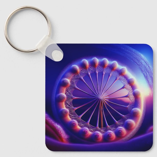 Blue Dandelion Fractal Nyckelring (Framsida)