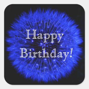 Blue Dandelion Grattis på födelsedagen Sticker Fyrkantigt Klistermärke