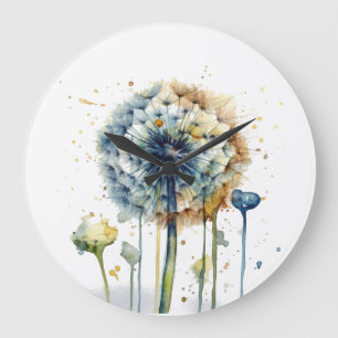 Blue dandelion ready to be blown in water color stor klocka
