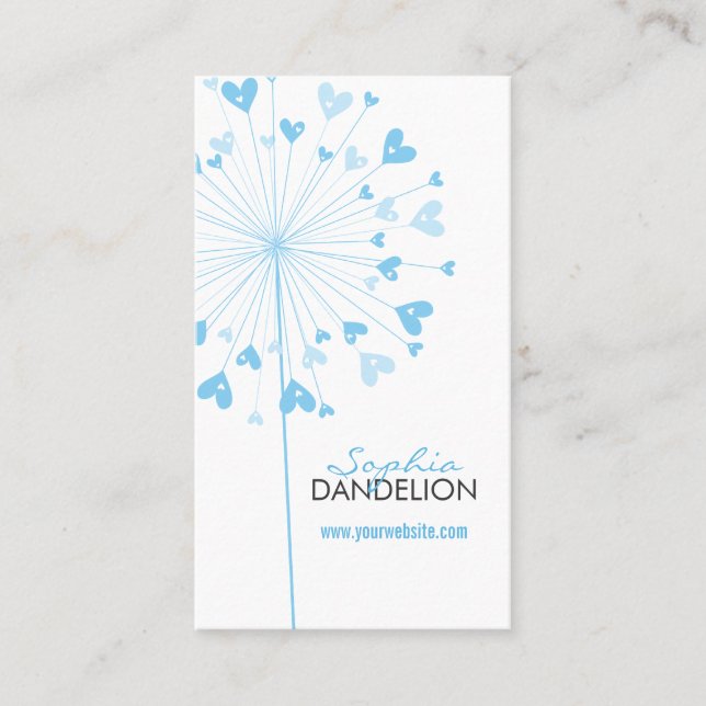 Blue Dandelions Kärlek Hearts Whimsical Profile Ca Visitkort (Framsida)