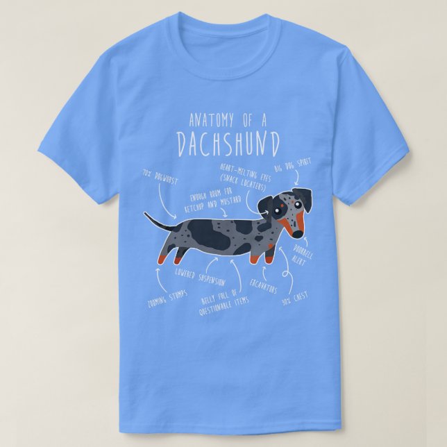 Blue Dapple Dachshund Hund Anatomy T Shirt (Design framsida)