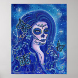 Blue day of the dead art av Renee Lavoie Poster