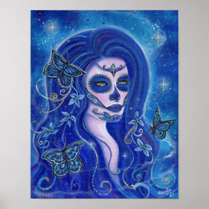 Blue day of the dead art av Renee Lavoie Poster