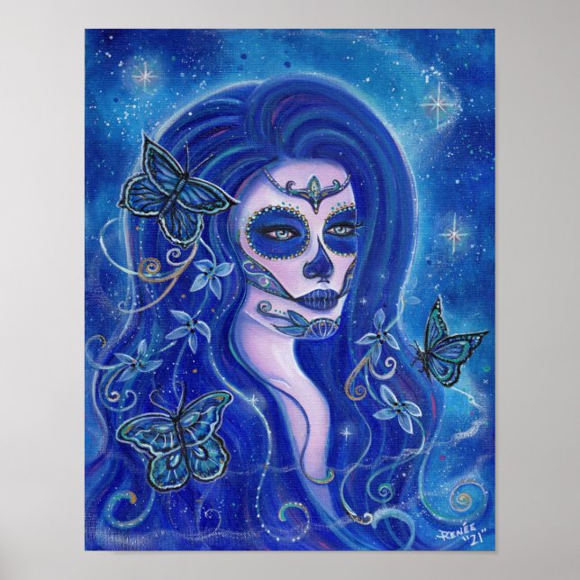 Blue day of the dead art av Renee Lavoie Poster (Framsidan)
