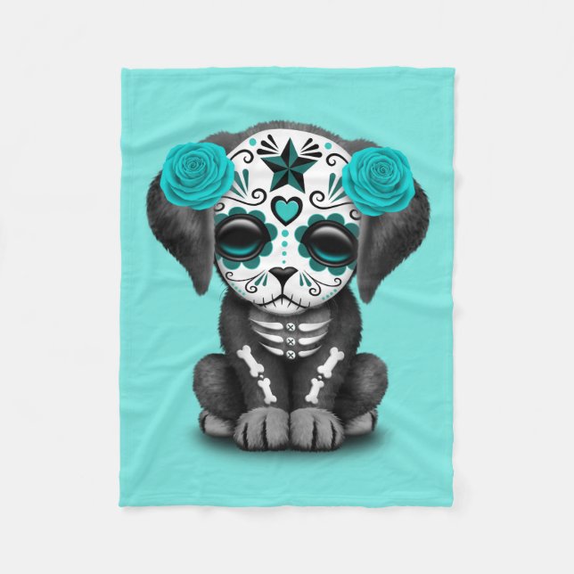 Blue Day of the dead Puppy Hund Fleecefilt (Framsidan)