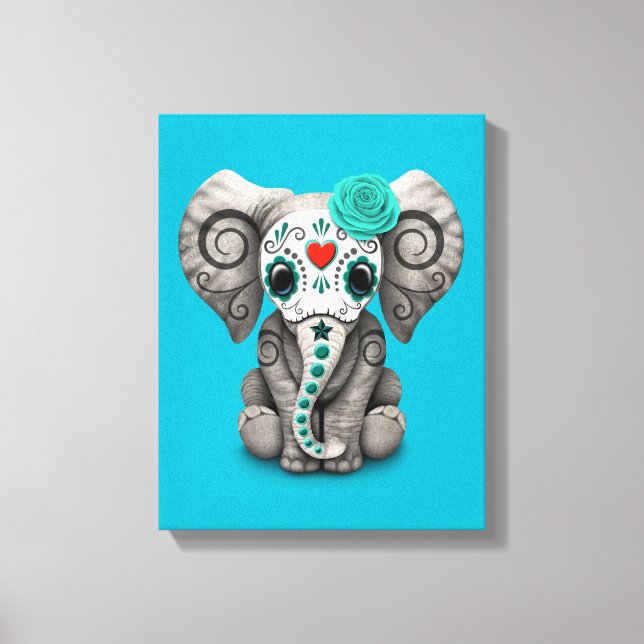 Blue Day of the dead Sugar Skull Baby Elephant Canvastryck (Framsida)