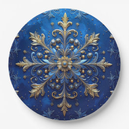 Blue Decorative Christmas Holiday Paper Plate