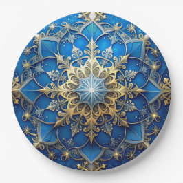 Blue Decorative Christmas Holiday Paper Plate