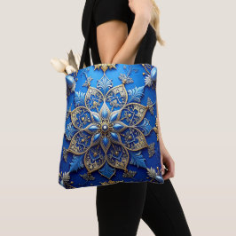 Blue Decorative Christmas Holiday Tote Bag Tygkasse
