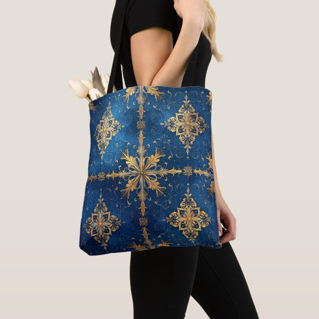 Blue Decorative Christmas Holiday Tote Bag Tygkasse (Närbild)