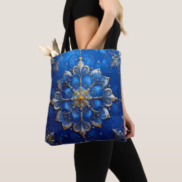 Blue Decorative Christmas Holiday Tote Bag Tygkasse