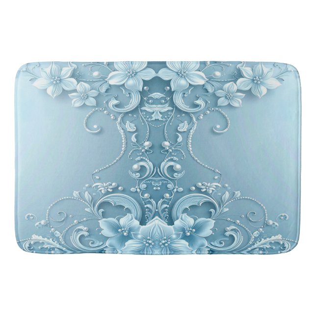 Blue Decorative Floral Bath Mat Badrumsmatta (Framsidan)