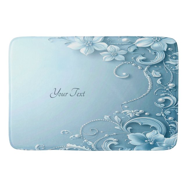 Blue Decorative Floral Bath Mat Badrumsmatta (Framsidan)