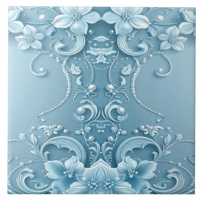 Blue Decorative Floral Ceramic Tile Kakelplatta (Framsidan)