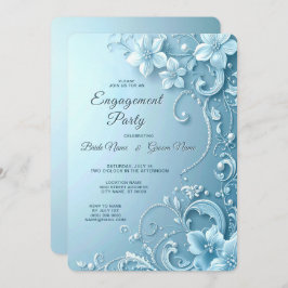 Blue Decorative Floral Engagement Invitation Inbjudningar