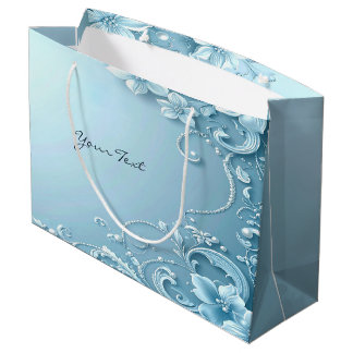Blue Decorative Floral Gift Bag