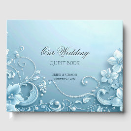 Blue Decorative Floral Guest Book Gästböcker