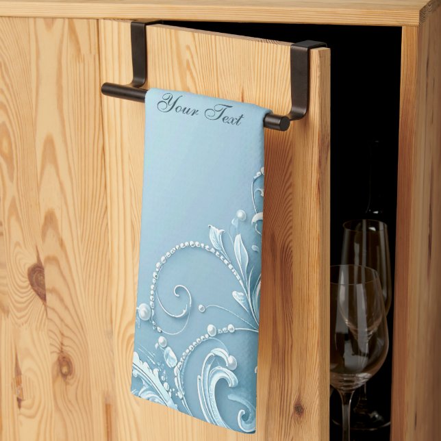 Blue Decorative Floral Kitchen Towel Kökshandduk (Thirds Fold)