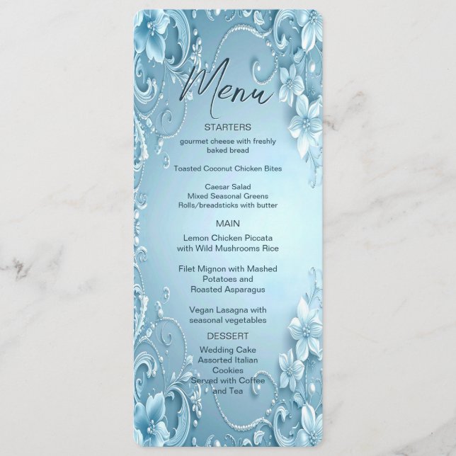 Blue Decorative Floral Menu Meny (Framsida)