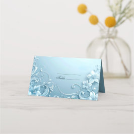 Blue Decorative Floral Place Card Placeringskort
