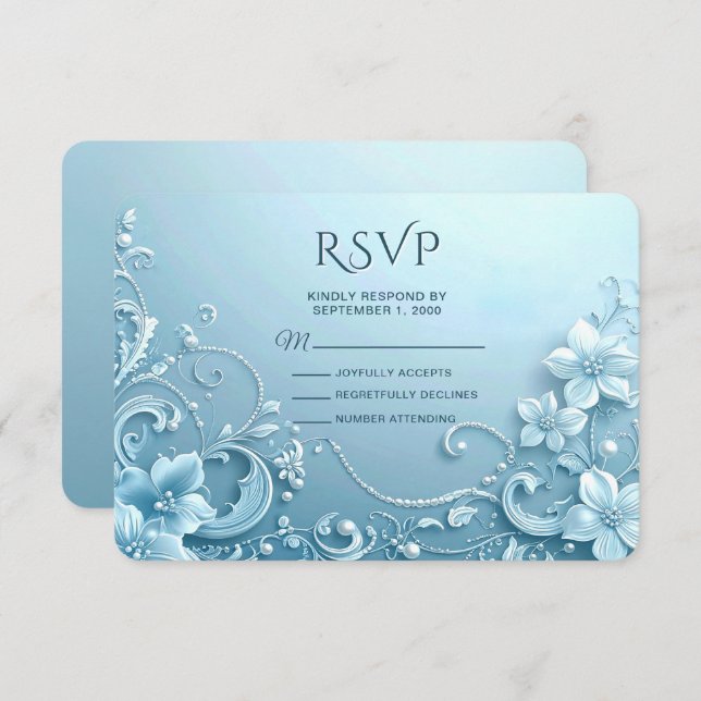 Blue Decorative Floral RSVP Card OSA Kort (Fram/baksida)