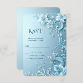 Blue Decorative Floral RSVP Card OSA Kort