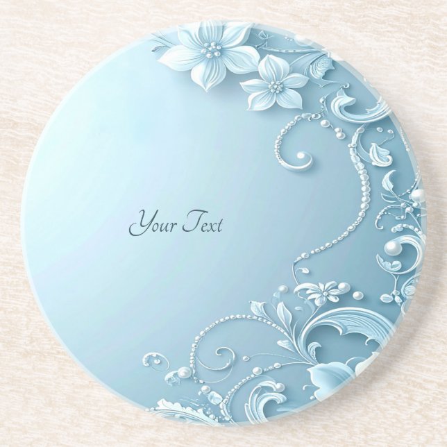 Blue Decorative Floral Sandstone Coaster Underlägg (Framsidan)