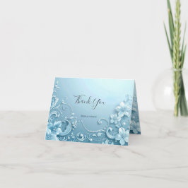 Blue Decorative Floral Thank You Card Tack Kort