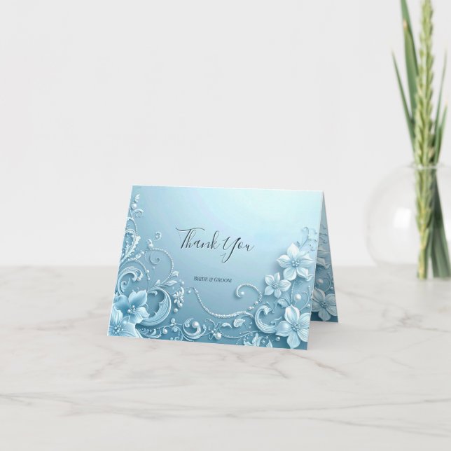 Blue Decorative Floral Thank You Card Tack Kort (Framsida)