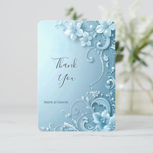 Blue Decorative Floral Thank You Card Tack Kort (Stående Fram)