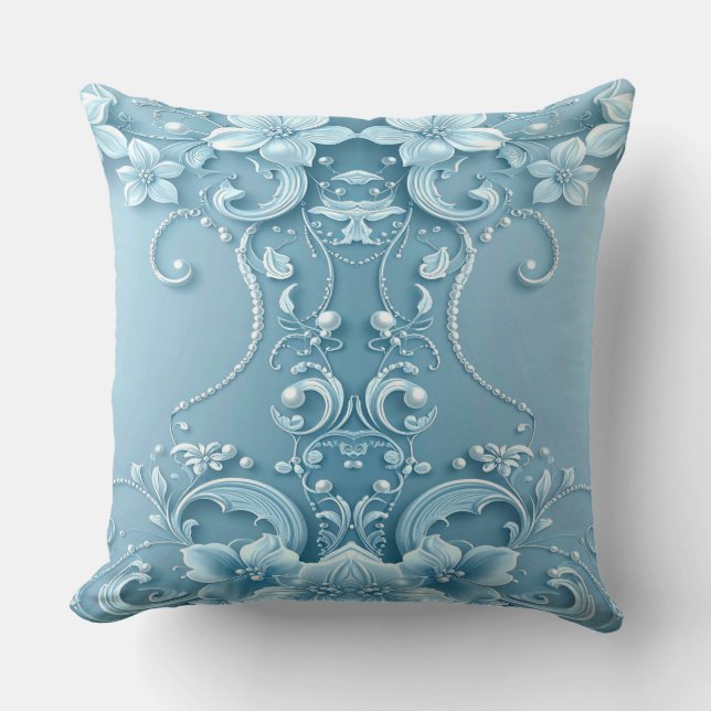 Blue Decorative Floral Throw Pillow Kudde (Framsida)
