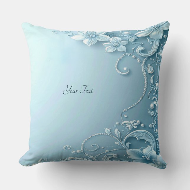 Blue Decorative Floral Throw Pillow Kudde (Framsida)