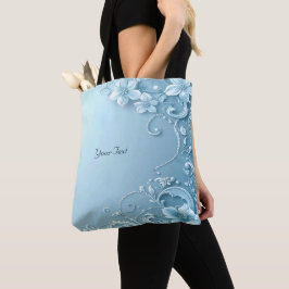 Blue Decorative Floral Tote Bag Tygkasse