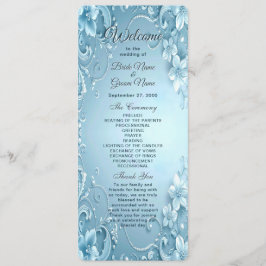 Blue Decorative Floral Wedding Program