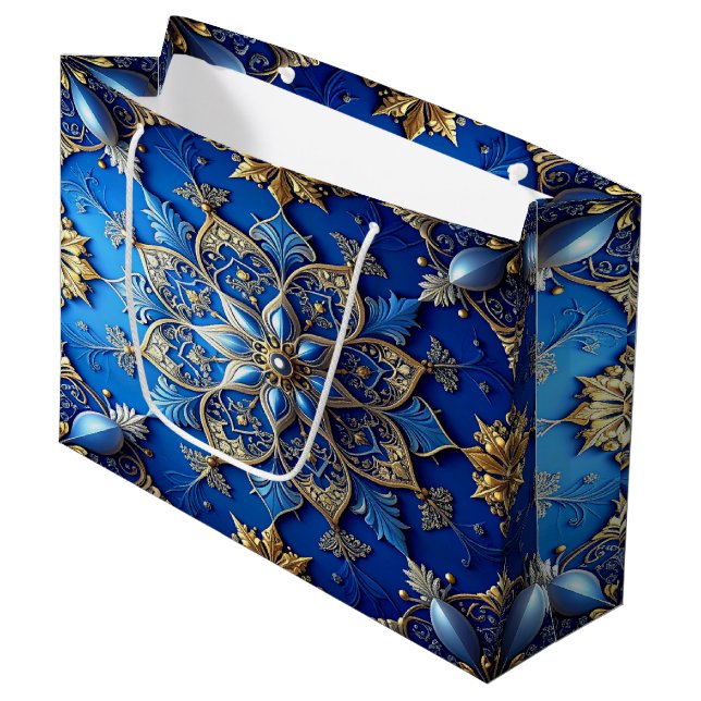 Blue Decorative Holiday Gift Bag (Framsidan Vinklad)