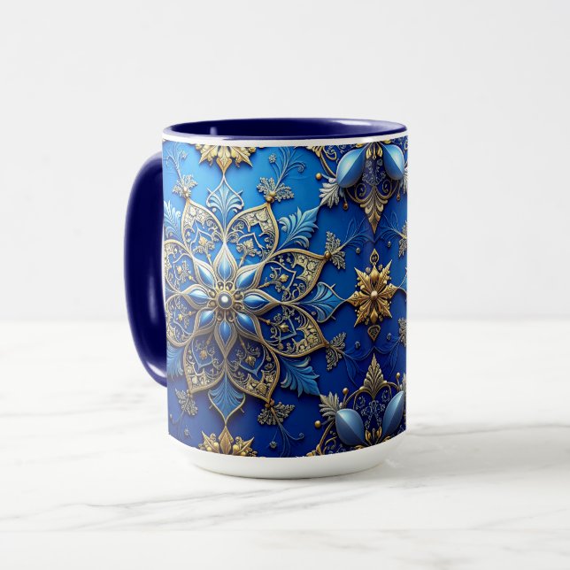 Blue Decorative Holiday Mug Mugg (Framsida vänster)