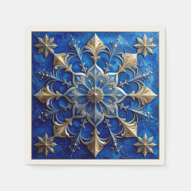 Blue Decorative Holiday Napkin Pappersservett (Framsidan)